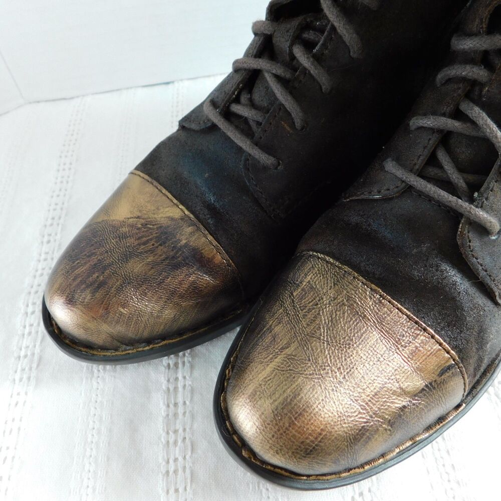 Born Brown Boots Leather Ankle Booties Size 7 Zip Lace-Up Distressed Genuine GUC - Picture 5 of 16
